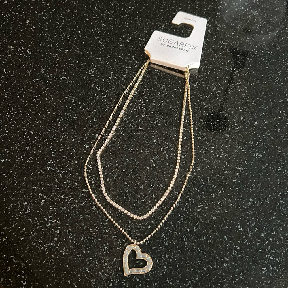 SUGARFIX by Baublebar - Gold & Crystal Layered Heart Valentines Necklace - New